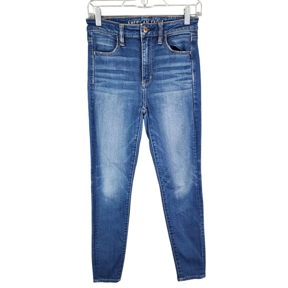 Womens American Eagle Super Stretch Hi Rise Jegging Jeans Blue Denim 4 Short